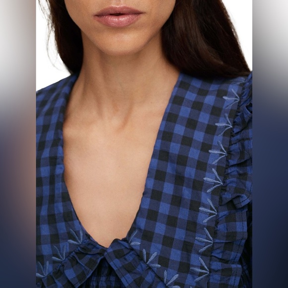 Mango Check Babydoll-Collar Prairie Dress Size M - Picture 4 of 7